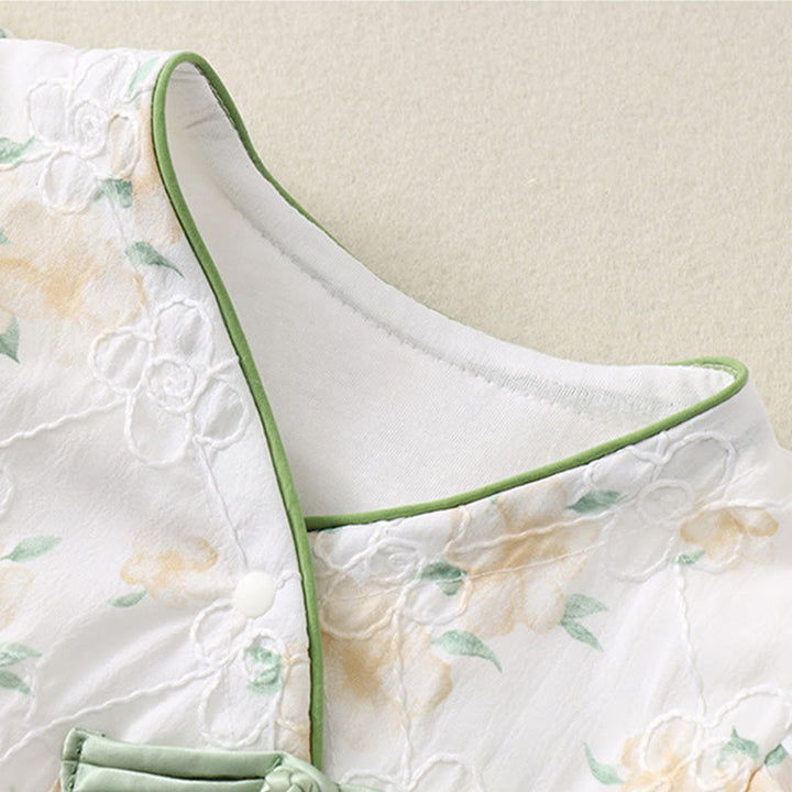 Mono de una pieza de algodón de manga larga para bebé niña con diseño de cuello en V y flores amarillas claras de Buddha Stones para primavera y otoño - image 10