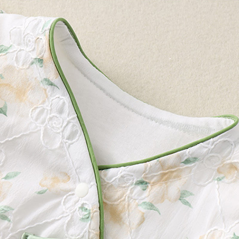 Mono de una pieza de algodón de manga larga para bebé niña con diseño de cuello en V y flores amarillas claras de Buddha Stones para primavera y otoño - image 14