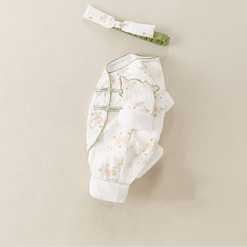 Mono de una pieza de algodón de manga larga para bebé niña con diseño de cuello en V y flores amarillas claras de Buddha Stones para primavera y otoño - image 15