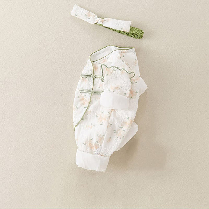 Mono de una pieza de algodón de manga larga para bebé niña con diseño de cuello en V y flores amarillas claras de Buddha Stones para primavera y otoño - image 15