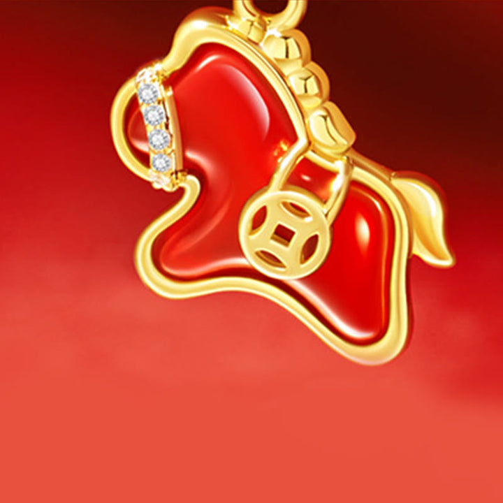 Collar con colgante de bendición de ágata roja de plata de ley 925 con monedas de cobre y piedras de Buddha Stones del Año del Caballo. - image 3