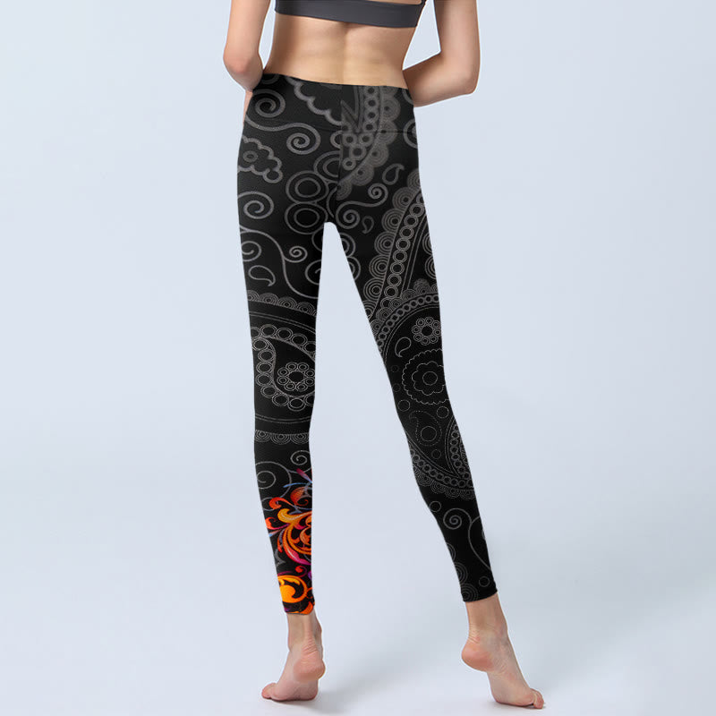 Leggings de yoga para mujer con estampado de cachemira y flores en contraste con Buddha Stones - image 6