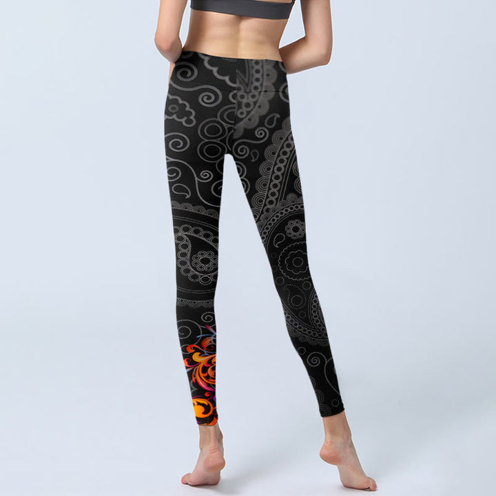 Leggings de yoga para mujer con estampado de cachemira y flores en contraste con Buddha Stones - image 6