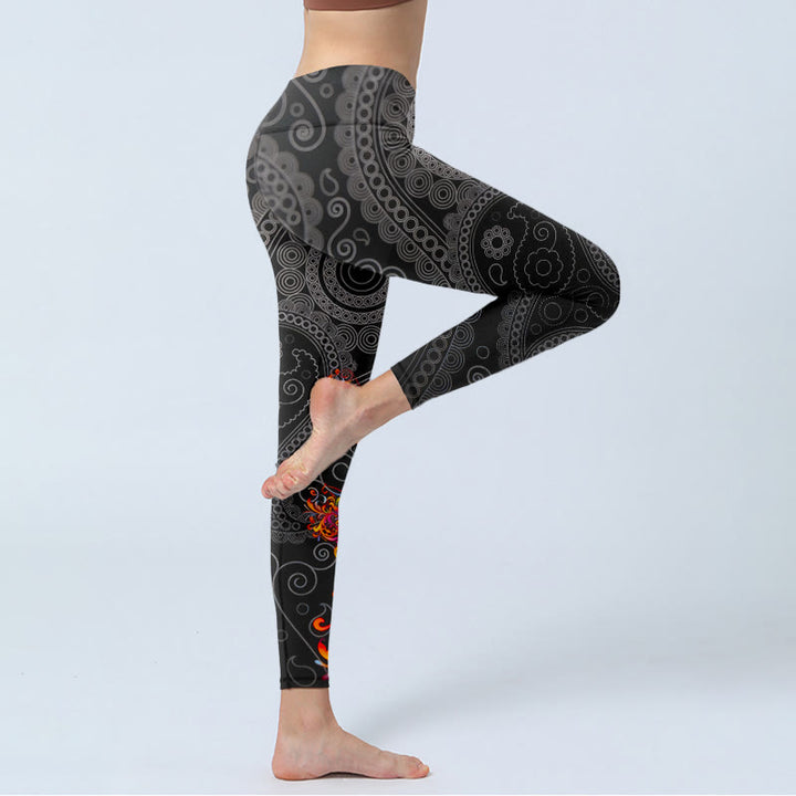 Leggings de yoga para mujer con estampado de cachemira y flores en contraste con Buddha Stones - image 3