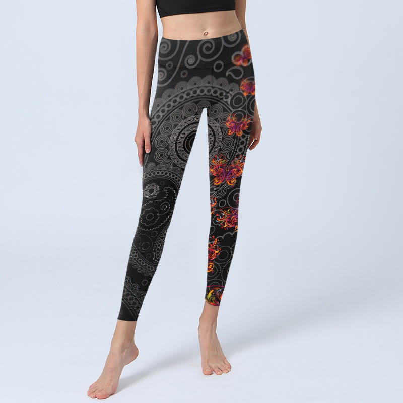 Leggings de yoga para mujer con estampado de cachemira y flores en contraste con Buddha Stones - image 5