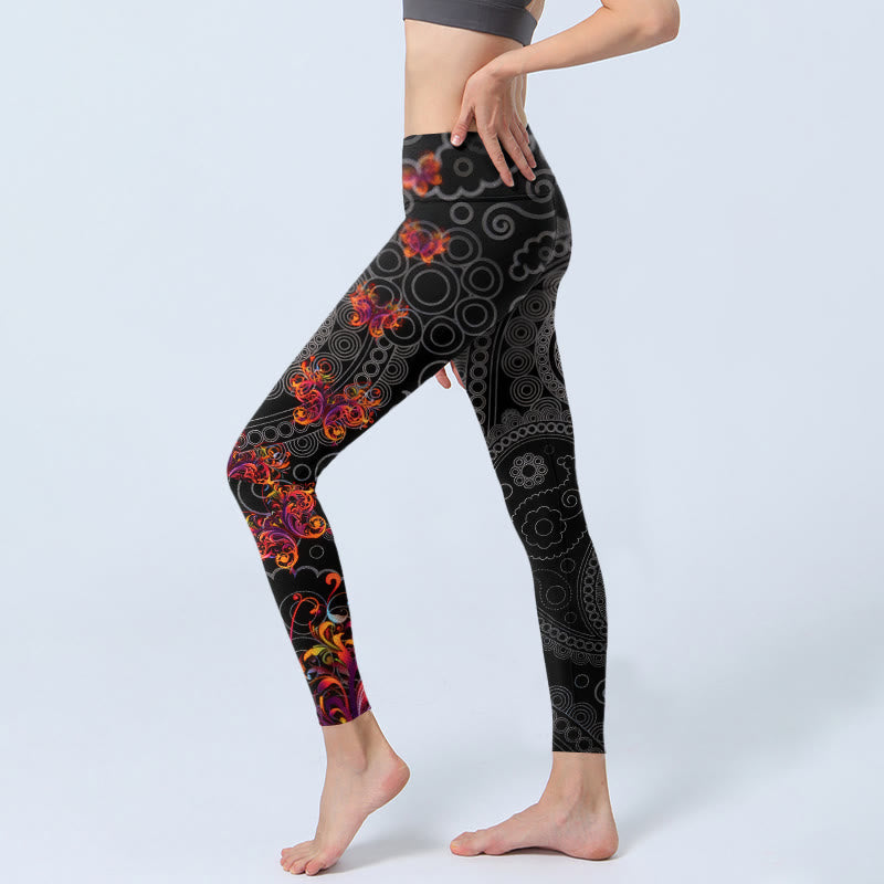 Leggings de yoga para mujer con estampado de cachemira y flores en contraste con Buddha Stones - image 2