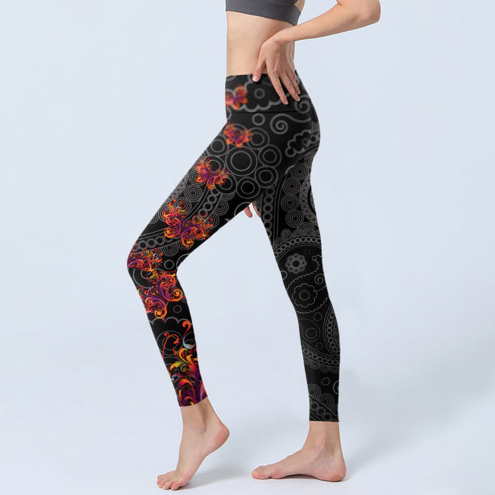 Leggings de yoga para mujer con estampado de cachemira y flores en contraste con Buddha Stones - image 2