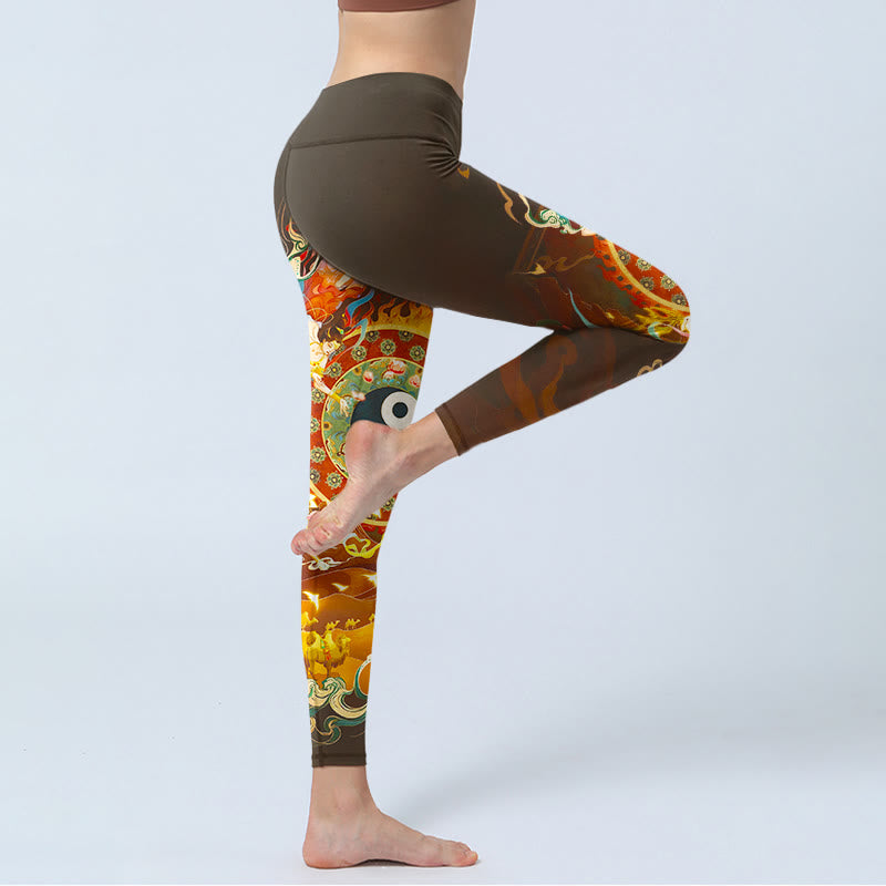 Leggings de yoga para mujer con diseño de Buddha Stones coloridas, hadas, Yin Yang, llamas, camello, cabra y flores - image 3
