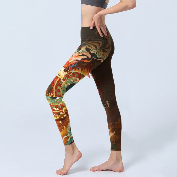 Leggings de yoga para mujer con diseño de Buddha Stones coloridas, hadas, Yin Yang, llamas, camello, cabra y flores - image 2
