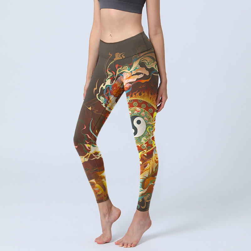 Leggings de yoga para mujer con diseño de Buddha Stones coloridas, hadas, Yin Yang, llamas, camello, cabra y flores - SaddleBrown - US18，UK/AU22，EU50 (4XL) - image 0