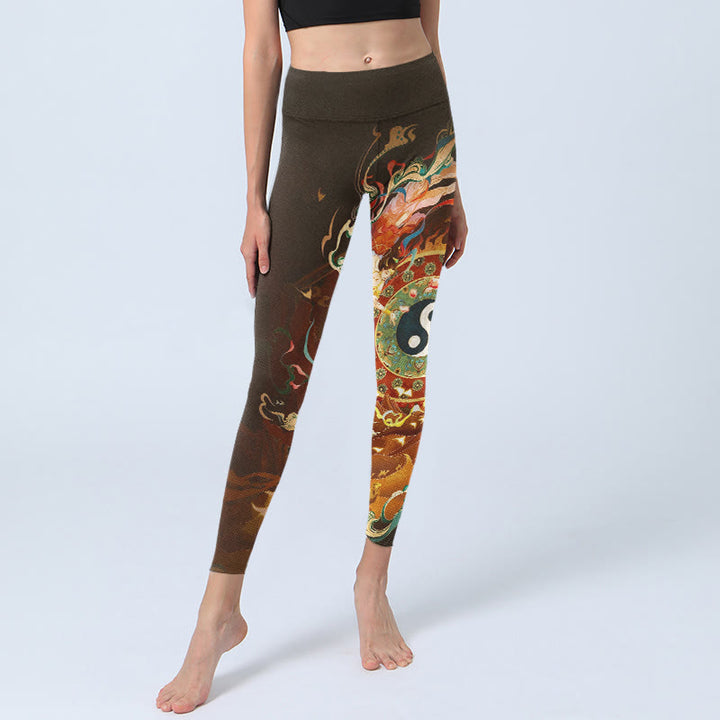Leggings de yoga para mujer con diseño de Buddha Stones coloridas, hadas, Yin Yang, llamas, camello, cabra y flores - image 5