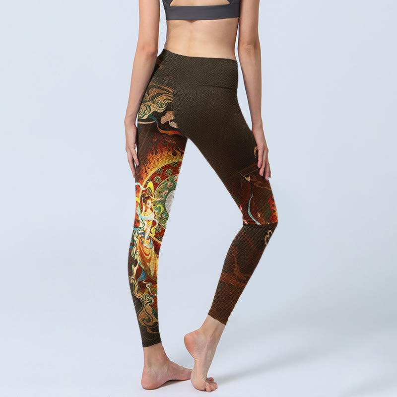 Leggings de yoga para mujer con diseño de Buddha Stones coloridas, hadas, Yin Yang, llamas, camello, cabra y flores - image 4