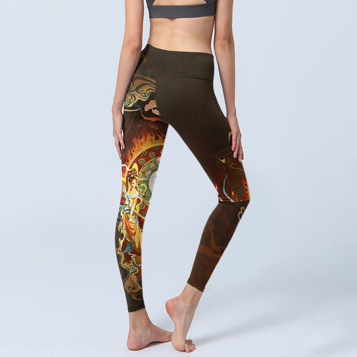 Leggings de yoga para mujer con diseño de Buddha Stones coloridas, hadas, Yin Yang, llamas, camello, cabra y flores - image 4