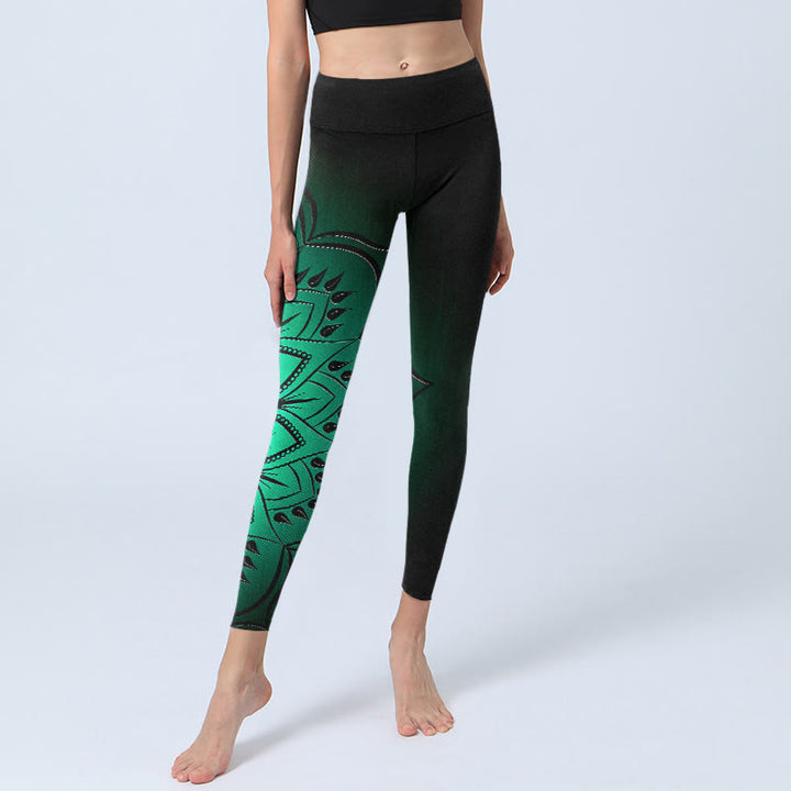 Leggings de yoga para mujer con estampado de mandala oscuro y Buddha Stones - image 5