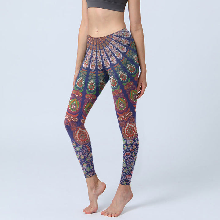 Leggings de yoga para mujer con estampado de cachemira y flores exquisitas de Buddha Stones - Azul pizarra - US18，UK/AU22，EU50 (4XL) - image 0