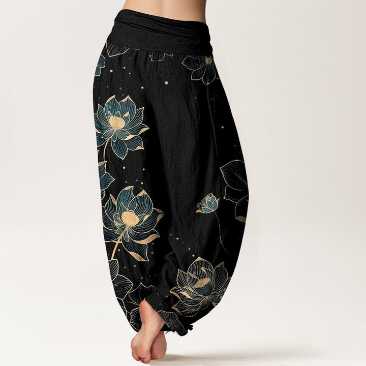Pantalones harén de algodón puro con estampado de loto delicado y Buddha Stones para mujer, cintura elástica - image 6