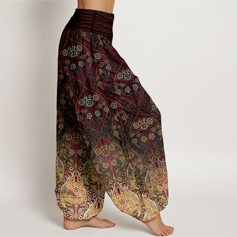Pantalones Buddha Stones de algodón puro con estampado floral retro para mujer, cintura elástica - image 2