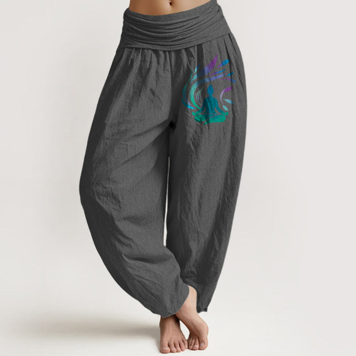Pantalones Buddha Stones de algodón puro con diseño de figura humana y composición sencilla para mujer, cintura elástica - Gris oscuro - US16，UK/AU20，EU48 (3XL) - image 11