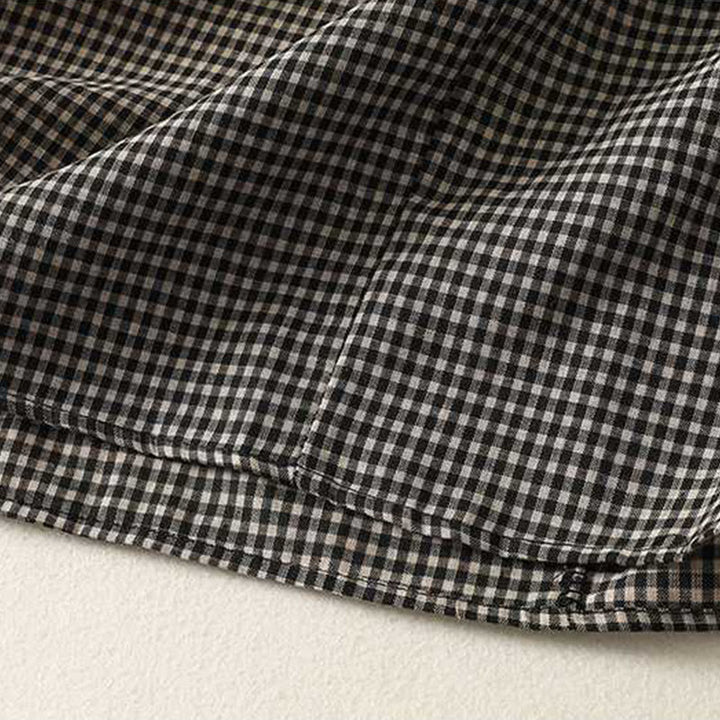 Vestido midi de manga larga con cuello alto, cordones y bolsillos, diseño a cuadros blancos y negros de Buddha Stones Fall - image 7