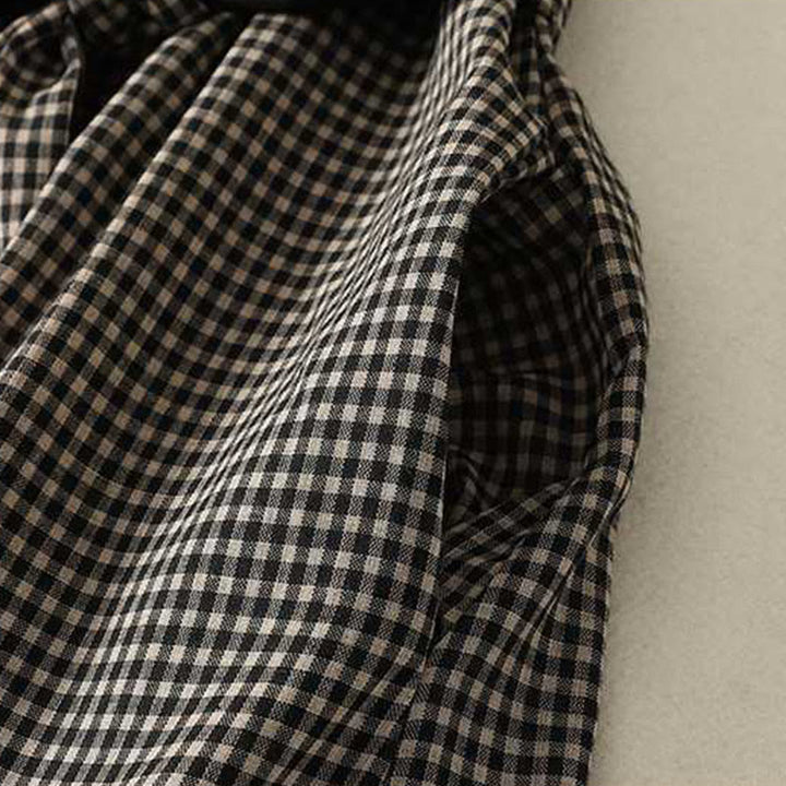 Vestido midi de manga larga con cuello alto, cordones y bolsillos, diseño a cuadros blancos y negros de Buddha Stones Fall - image 5