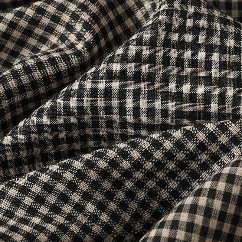 Vestido midi de manga larga con cuello alto, cordones y bolsillos, diseño a cuadros blancos y negros de Buddha Stones Fall - image 8