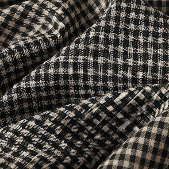 Vestido midi de manga larga con cuello alto, cordones y bolsillos, diseño a cuadros blancos y negros de Buddha Stones Fall - image 8