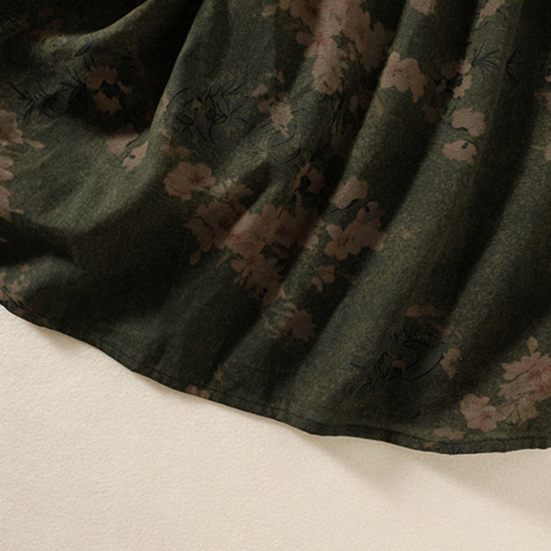 Vestido midi informal de manga larga con estampado floral y bolsillos, con botones y Buddha Stones - image 6