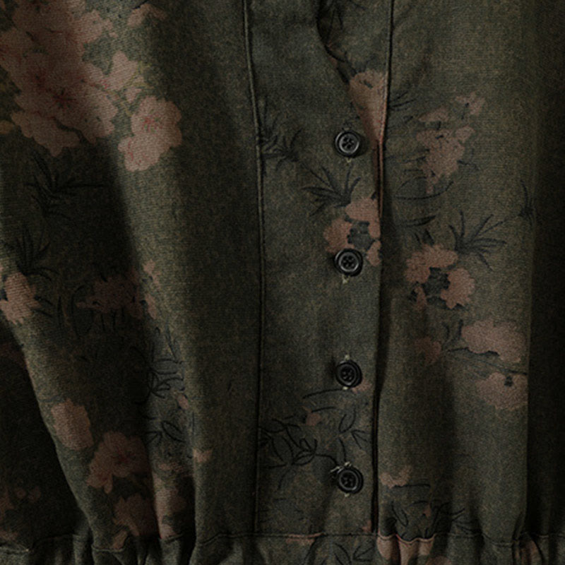 Vestido midi informal de manga larga con estampado floral y bolsillos, con botones y Buddha Stones - image 2