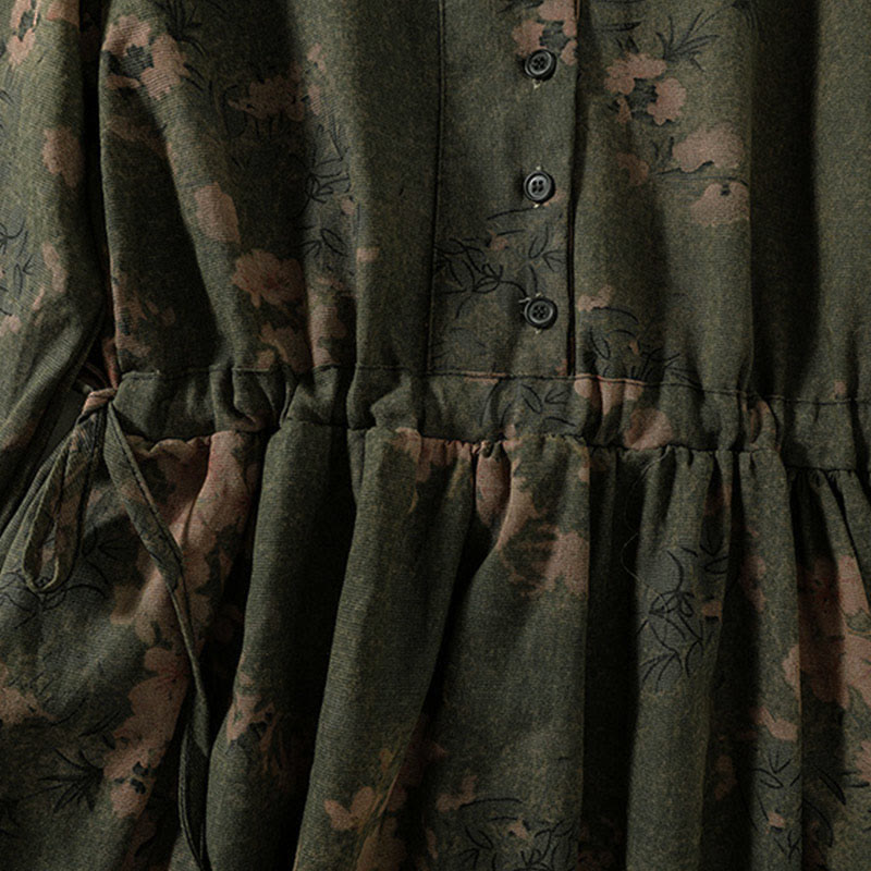 Vestido midi informal de manga larga con estampado floral y bolsillos, con botones y Buddha Stones - image 5