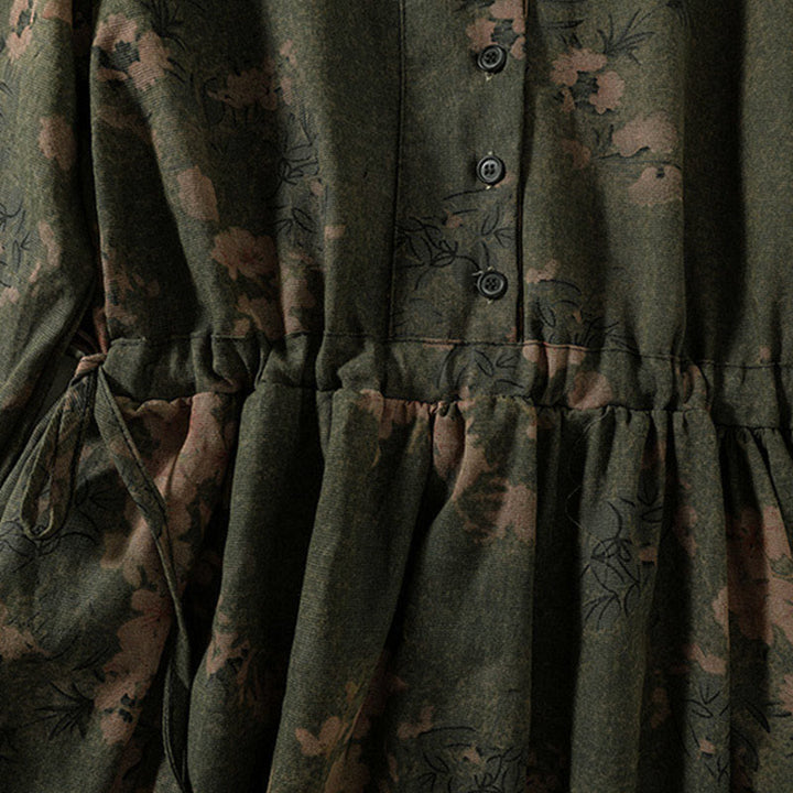 Vestido midi informal de manga larga con estampado floral y bolsillos, con botones y Buddha Stones - image 5