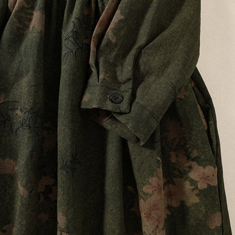 Vestido midi informal de manga larga con estampado floral y bolsillos, con botones y Buddha Stones - image 4