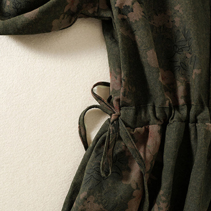 Vestido midi informal de manga larga con estampado floral y bolsillos, con botones y Buddha Stones - image 3