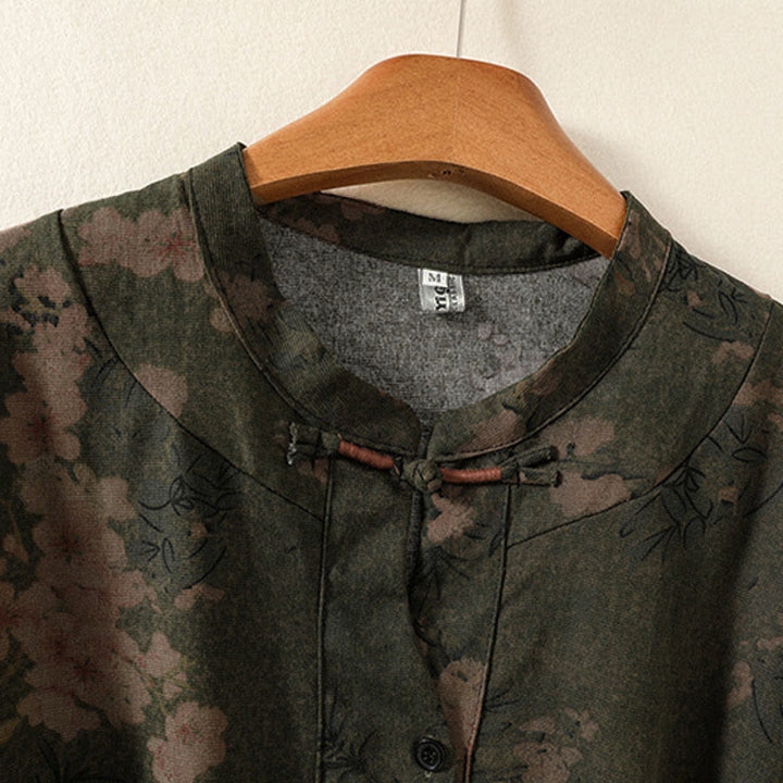 Vestido midi informal de manga larga con estampado floral y bolsillos, con botones y Buddha Stones - image 1