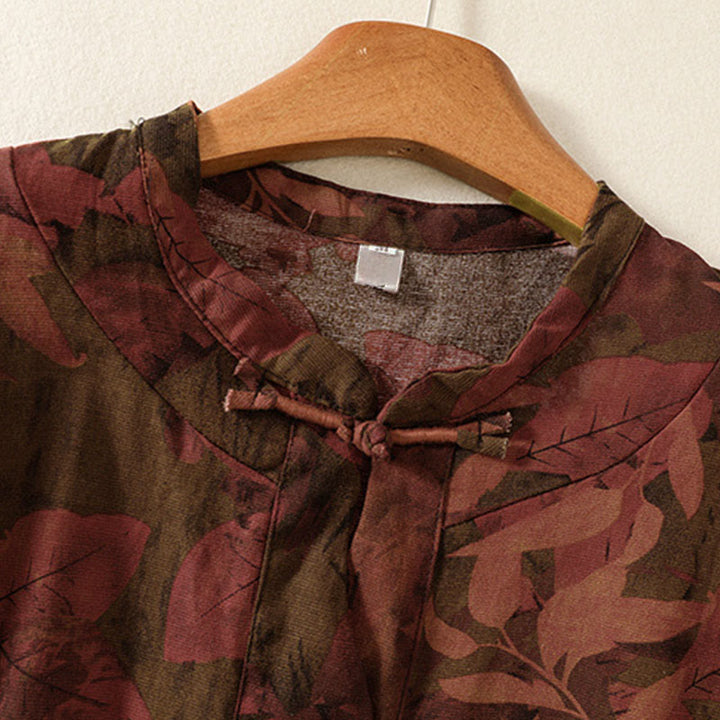 Vestido midi informal de manga larga con estampado floral y bolsillos, con botones y Buddha Stones - image 9