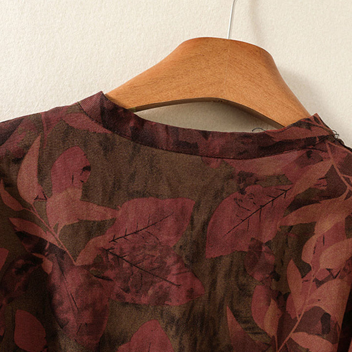 Vestido midi informal de manga larga con estampado floral y bolsillos, con botones y Buddha Stones - image 10