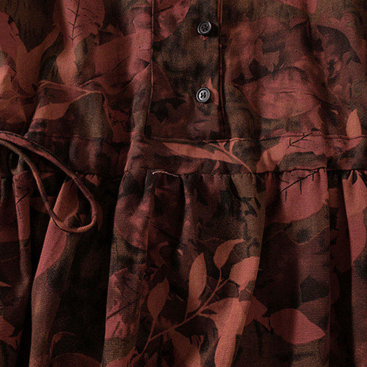 Vestido midi informal de manga larga con estampado floral y bolsillos, con botones y Buddha Stones - image 12