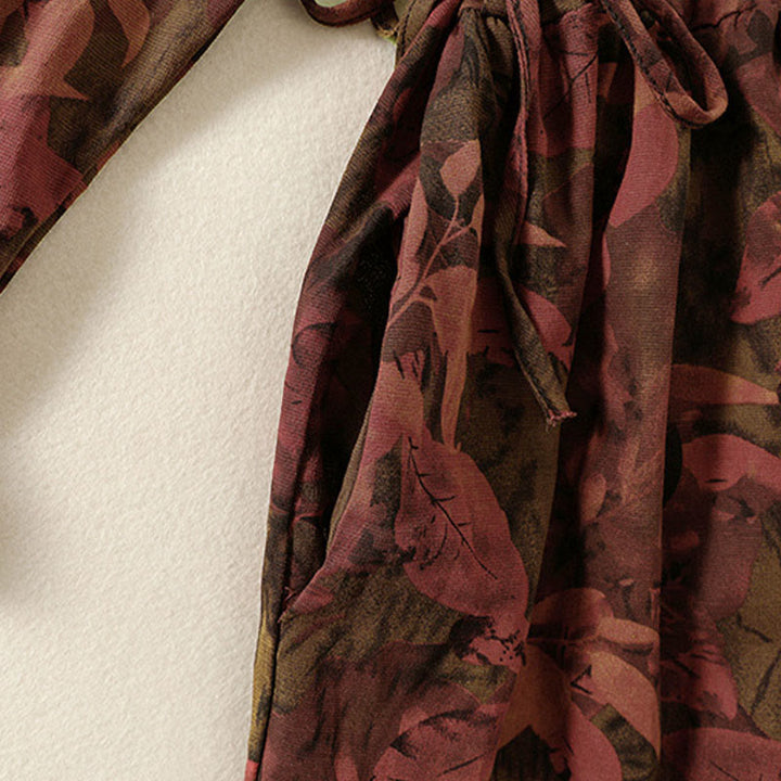 Vestido midi informal de manga larga con estampado floral y bolsillos, con botones y Buddha Stones - image 14