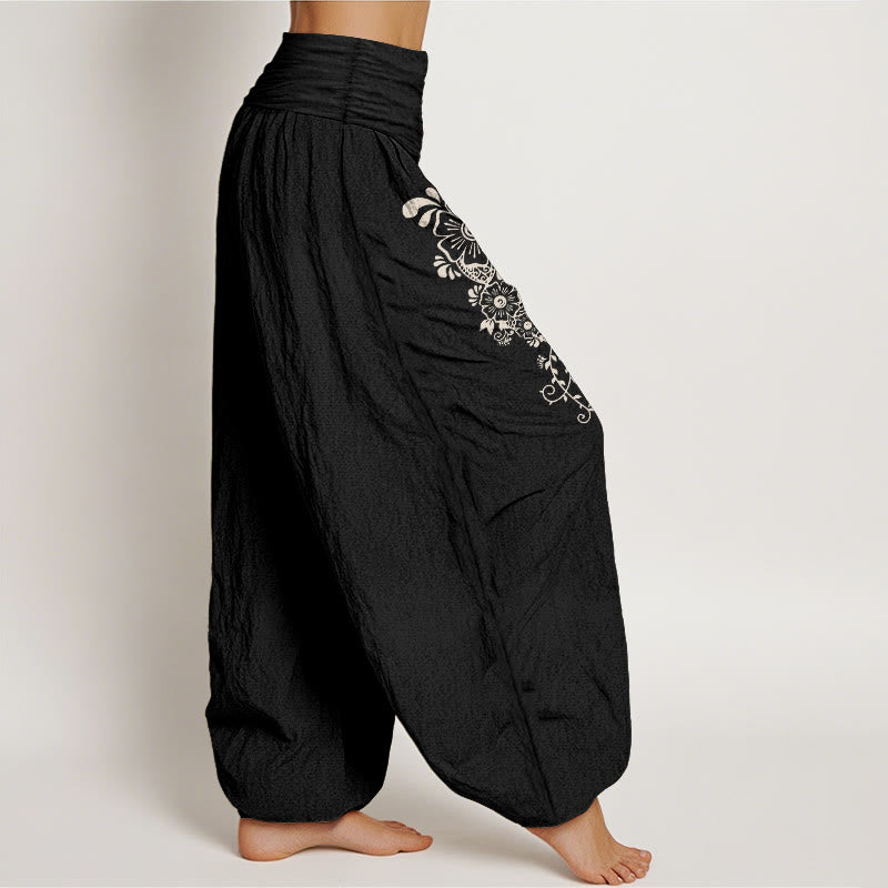 Pantalones Buddha Stones de algodón puro con estampado de flores, mariposas y enredaderas, sencillos y elegantes, con cintura elástica, para mujer - image 7