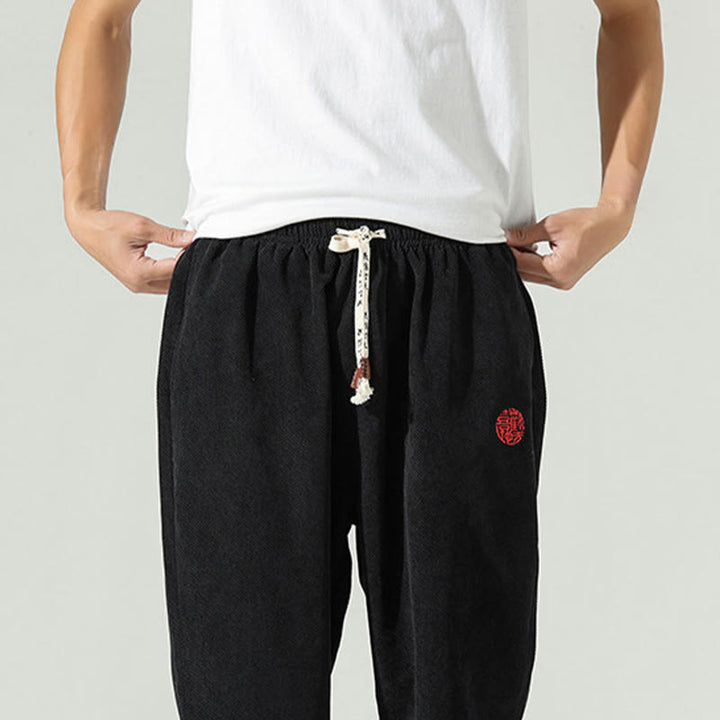 Pantalones harén para hombre con diseño bordado de pana lisa y bolsillos, con Buddha Stones en otoño - image 12