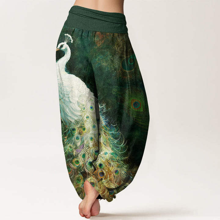 Pantalones harén de algodón puro con estampado de pavo real de Buddha Stones para mujer, cintura elástica - image 6