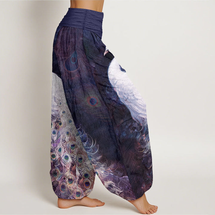Pantalones harén de algodón puro con estampado de pavo real de Buddha Stones para mujer, cintura elástica - image 10