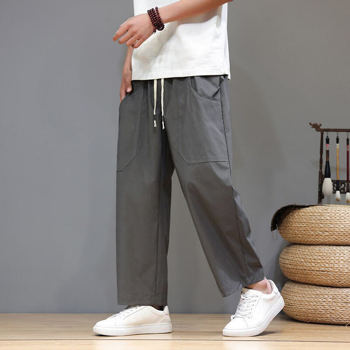Pantalones de verano para hombre con Buddha Stones, color liso, con cordón, pierna recta, largo 7-8 y bolsillos - Gris - US/UK/AU46, EU56 (5XL) - image 8