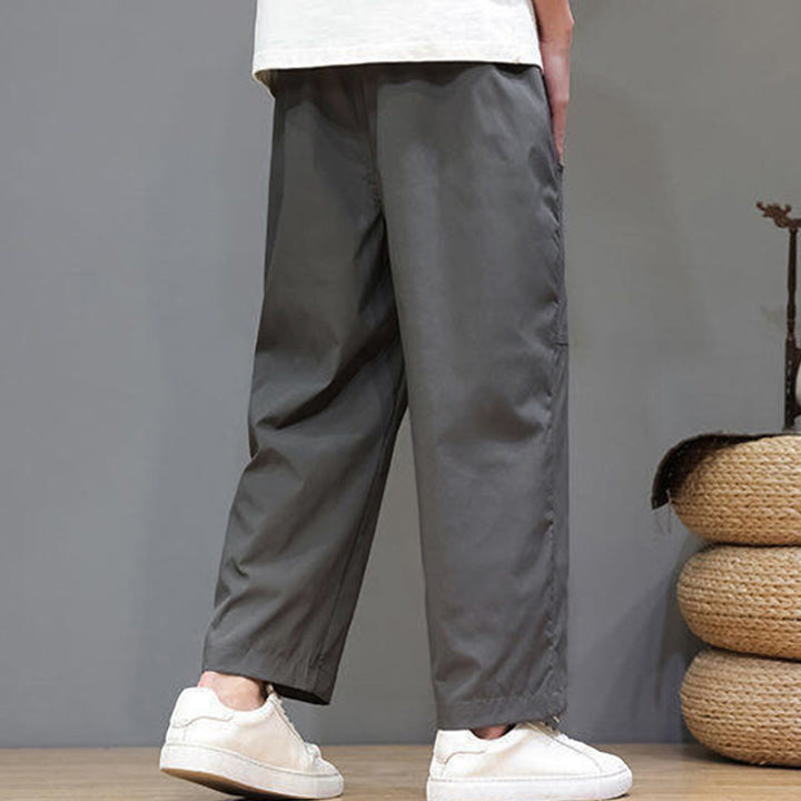 Pantalones de verano para hombre con Buddha Stones, color liso, con cordón, pierna recta, largo 7-8 y bolsillos - image 12