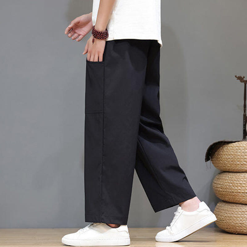 Pantalones de verano para hombre con Buddha Stones, color liso, con cordón, pierna recta, largo 7-8 y bolsillos - image 19