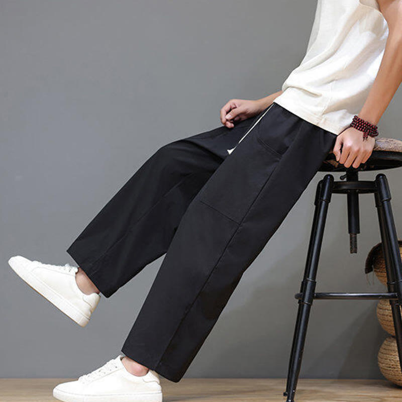 Pantalones de verano para hombre con Buddha Stones, color liso, con cordón, pierna recta, largo 7-8 y bolsillos - image 23