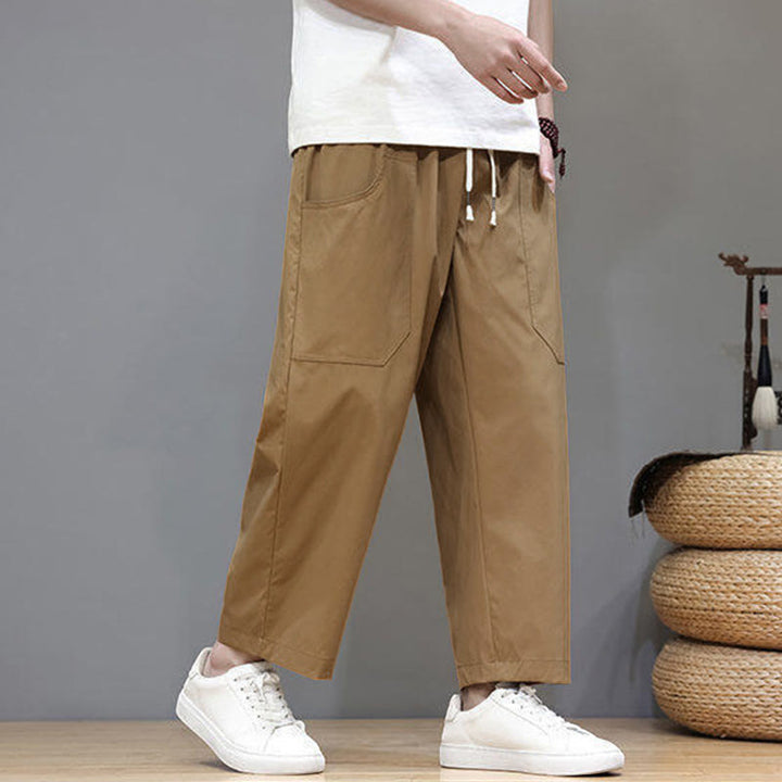 Pantalones de verano para hombre con Buddha Stones, color liso, con cordón, pierna recta, largo 7-8 y bolsillos - image 30