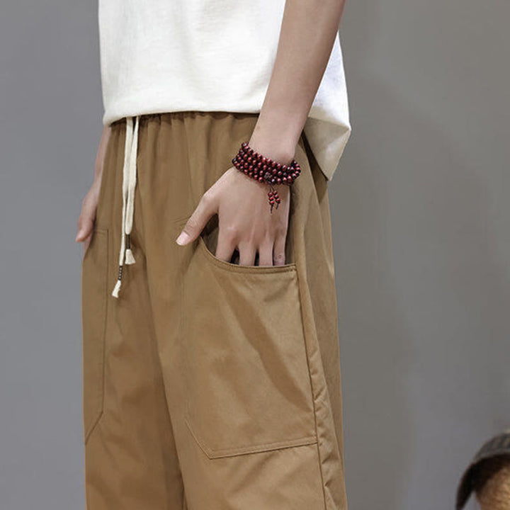Pantalones de verano para hombre con Buddha Stones, color liso, con cordón, pierna recta, largo 7-8 y bolsillos - image 33