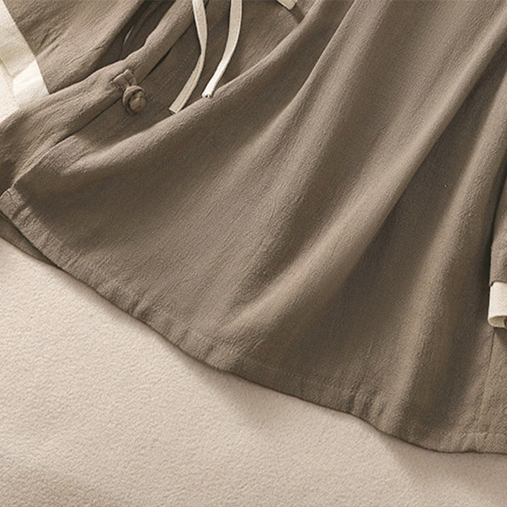 Camisa de lino y algodón con mangas tres cuartos para mujer, diseño retro con cordones y botones de rana , con Buddha Stones - image 21