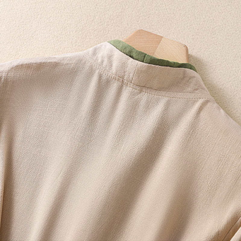 Camisa de lino y algodón con mangas tres cuartos para mujer, diseño retro con cordones y botones de rana , con Buddha Stones - image 4