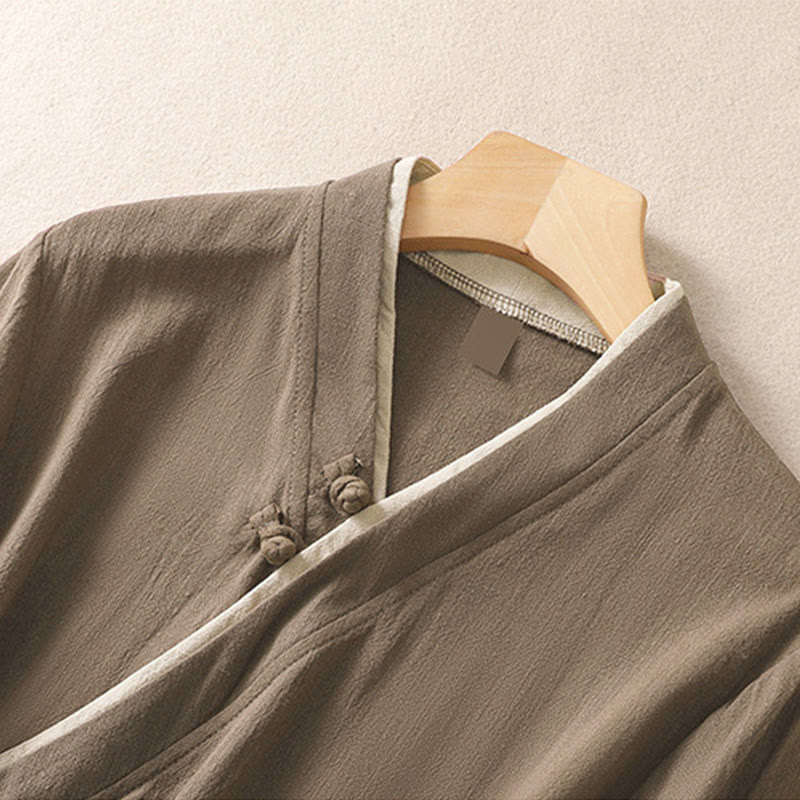 Camisa de lino y algodón con mangas tres cuartos para mujer, diseño retro con cordones y botones de rana , con Buddha Stones - image 16